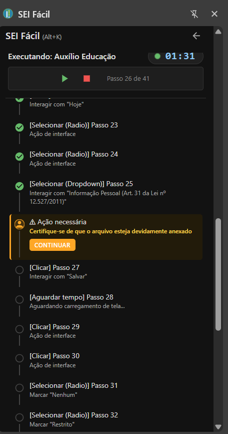 Passo destacado em amarelo com 